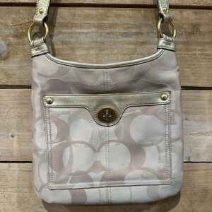 Coach Signature Jacquard Turnlock Shoulder Bag Champagne Gold Trim Style 11776